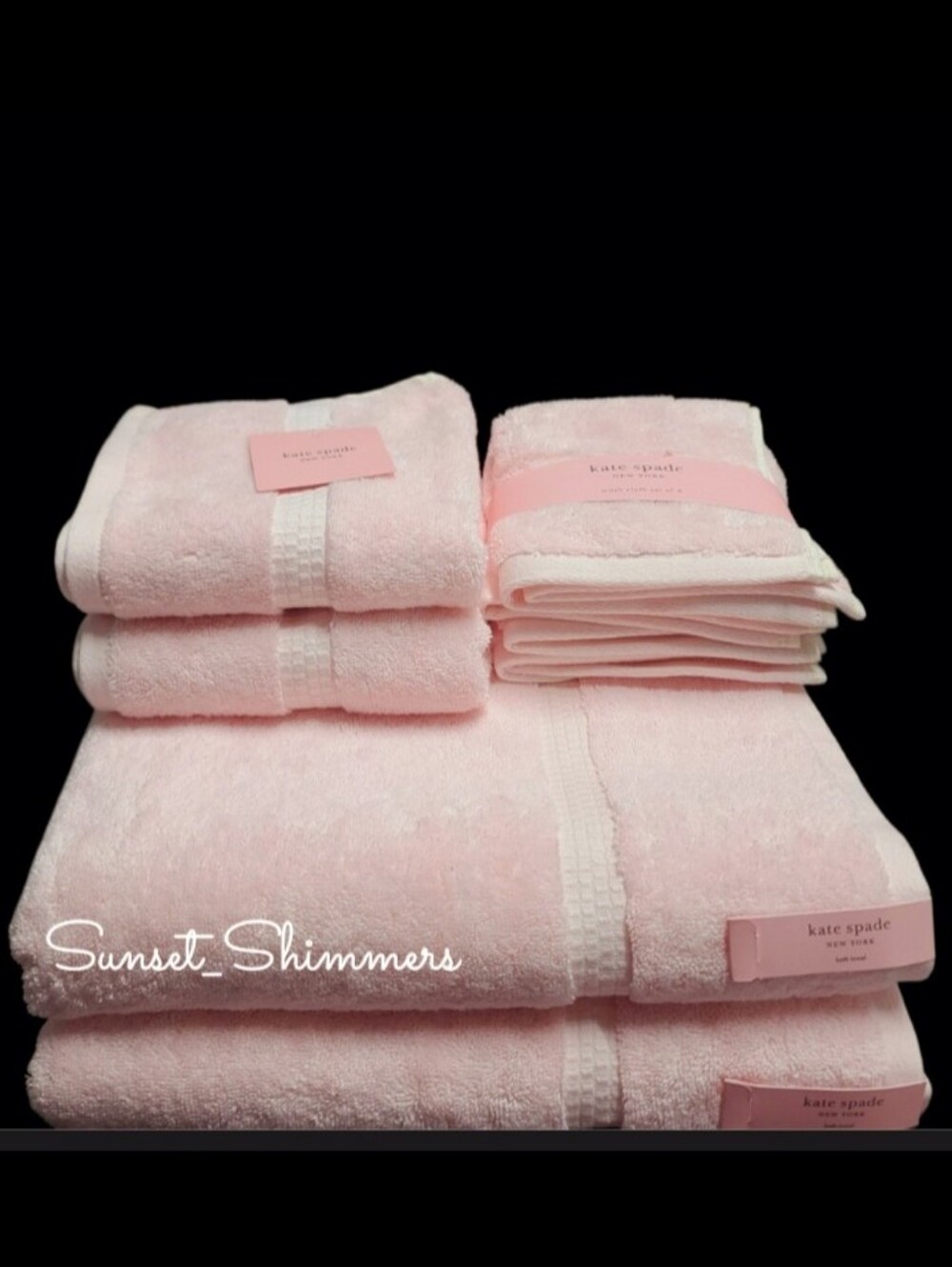 8pc KATE SPADE Pink Plush Bath Hand Washcloth Towel Set 100% Cotton New